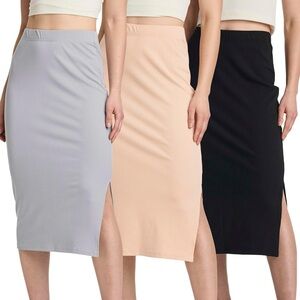 Women's Midi Skirt - Black, Beige, Gray
